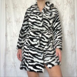 vintage zebra print faux fur coat ♱